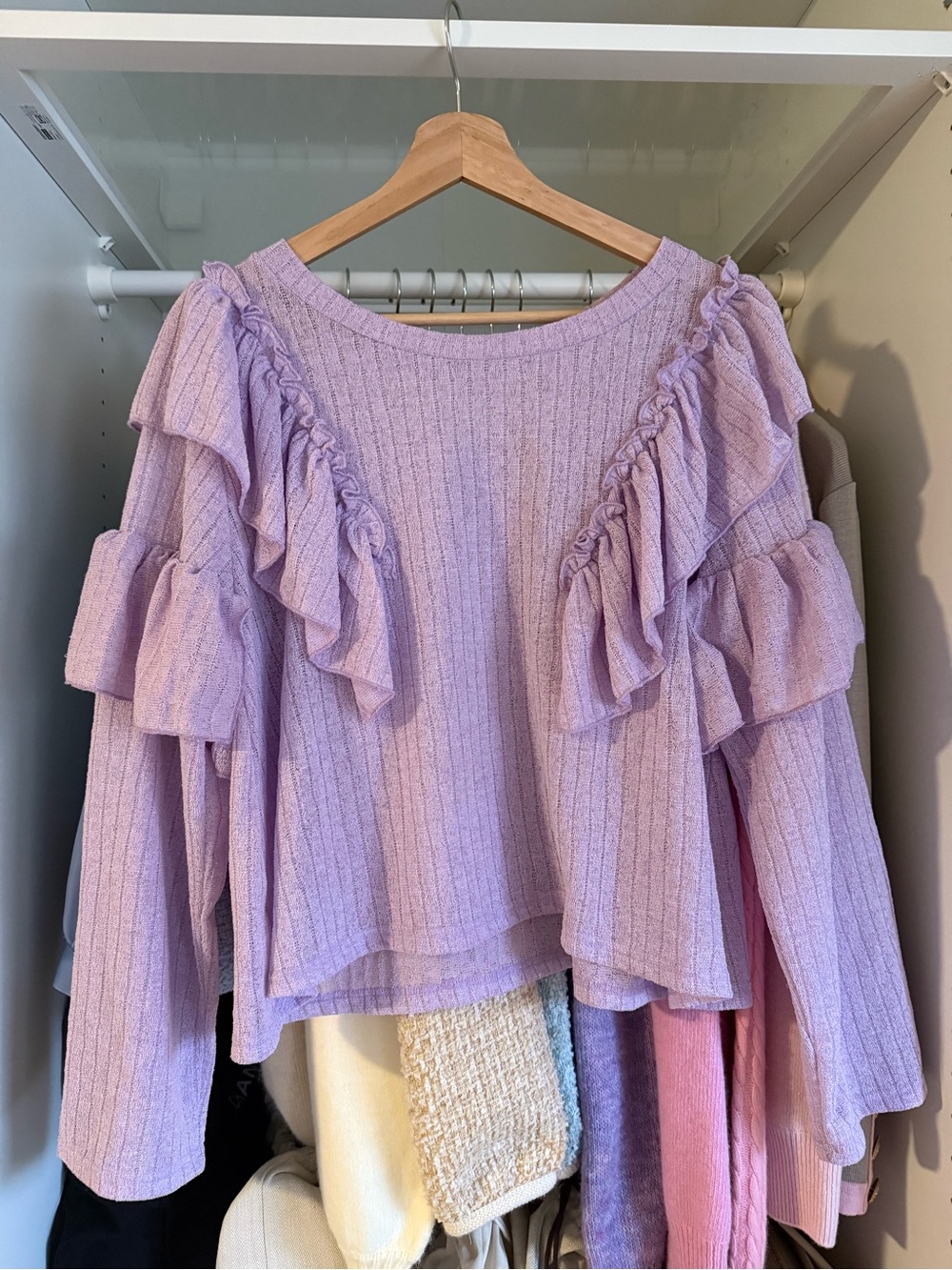 Lavender Ruffle Detail Knit Top